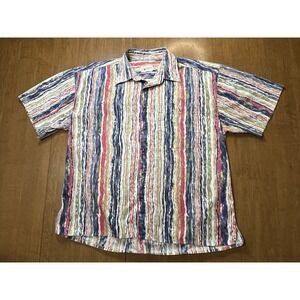 Vtg.‎ J.T. Beckett Button Up Short Sleeve Shirt Colorful XXL 90s Striped Pattern